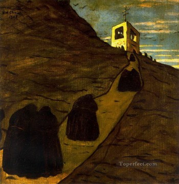 ジョルジョ・デ・キリコ Painting - ジョルジョ・デ・キリコ修道院に登る 形而上学的シュルレアリスム